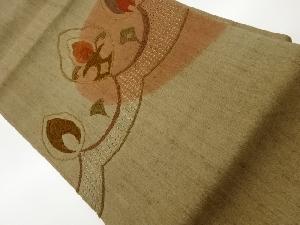 手織り紬汕頭相良刺繍抽象花唐草模様名古屋帯